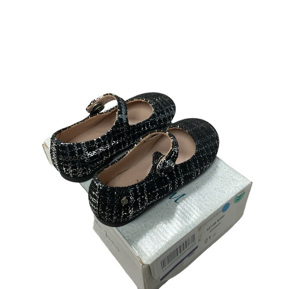 NWT Manuela de Juan Mary Jane Flats Girls EU 21 Black Silver Sparkle Buckle Eleg - Picture 2 of 6